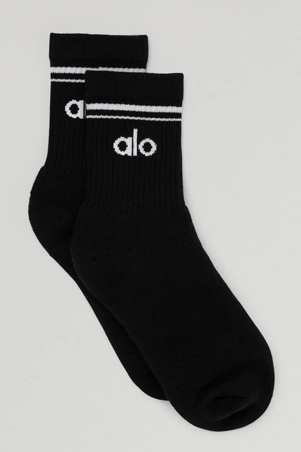 Unisex halbhohe Throwback-Socken - Schwarz/Weiß