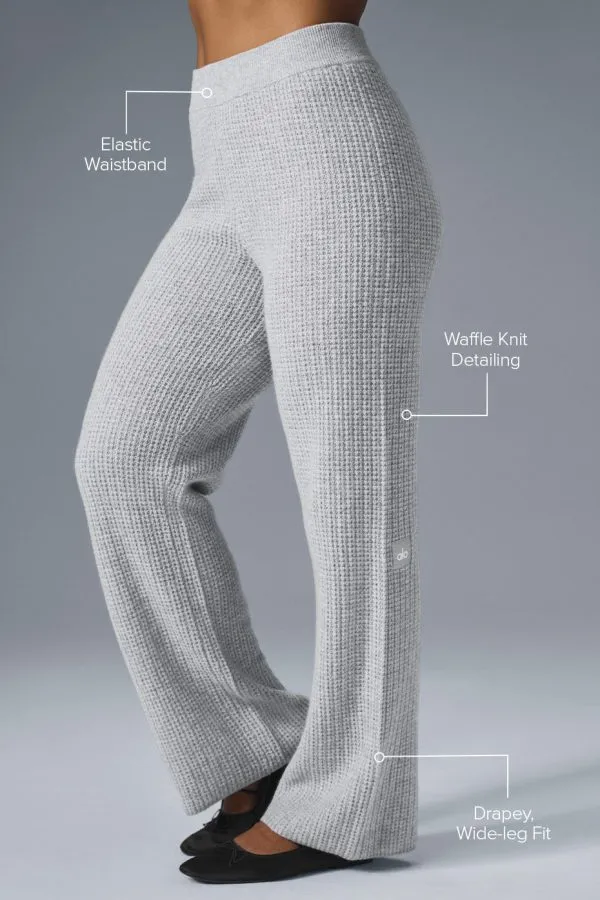Kaschmir High-Waist Plüsch-Waffel-Hose - Sportgrau meliert