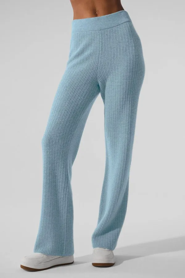 Kaschmir High-Waist Plüsch-Waffel-Hose - Himmelblau meliert