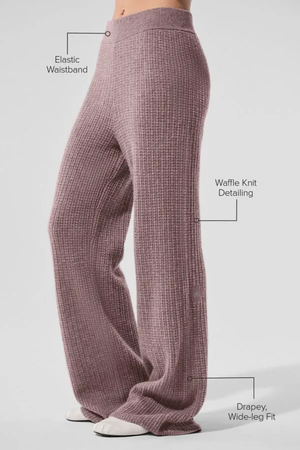 Kaschmir High-Waist Plüsch-Waffel-Hose - Champignonbeige meliert