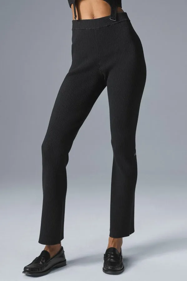 Denim-Strick High-Waist Schlaghose - Schwarz/Anthrazit