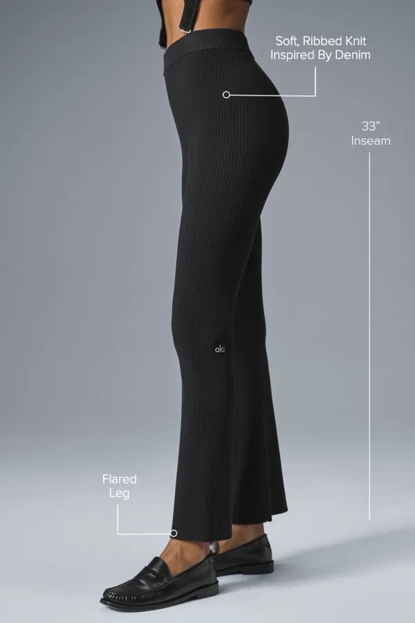 Denim-Strick High-Waist Schlaghose - Schwarz/Anthrazit