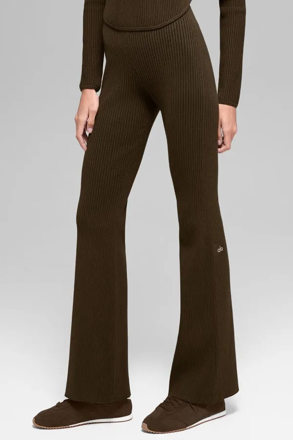 Denim-Strick High-Waist Schlaghose - Espresso/Schwarz