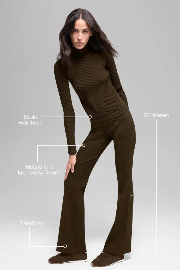 Denim-Strick High-Waist Schlaghose - Espresso/Schwarz