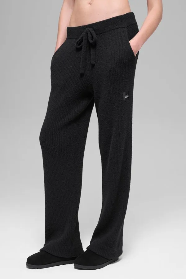 Snuggle Up Strick High-Waist Hose mit weitem Bein - Schwarz