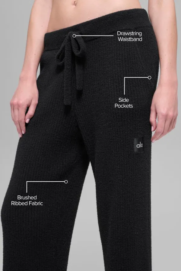 Snuggle Up Strick High-Waist Hose mit weitem Bein - Schwarz