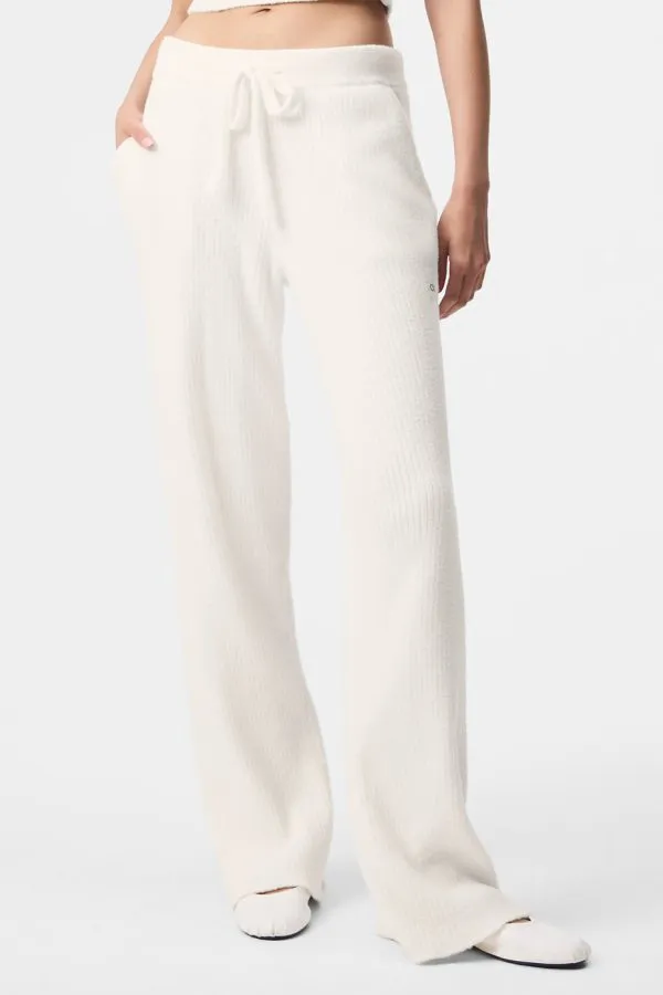 Snuggle Up Strick High-Waist Hose mit weitem Bein - Elfenbein
