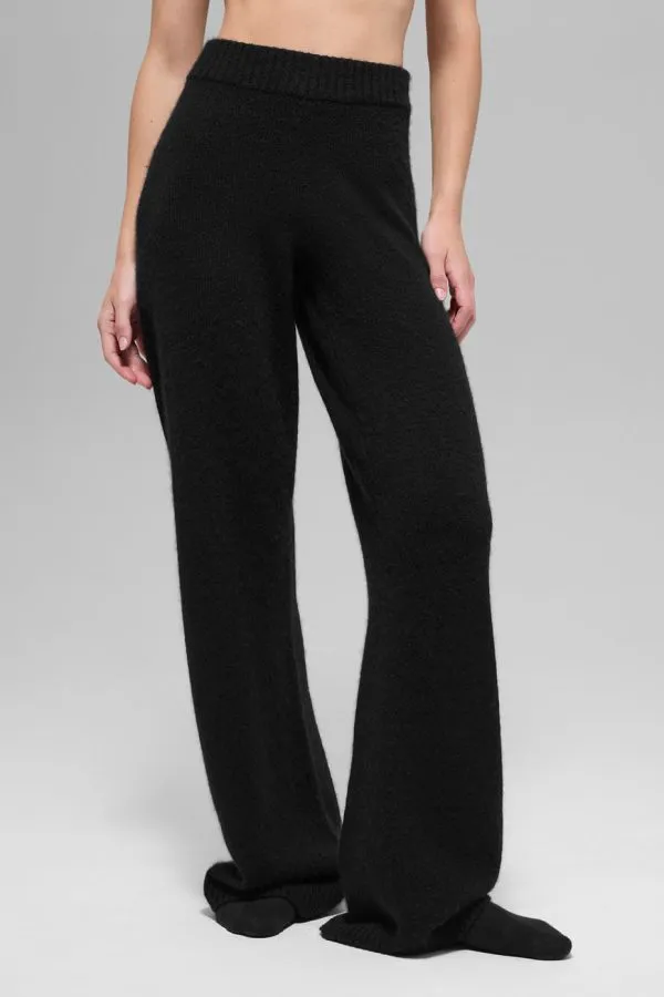 Wolle-Kaschmir High-Waist New Class Hose mit weitem Bein - Schwarz