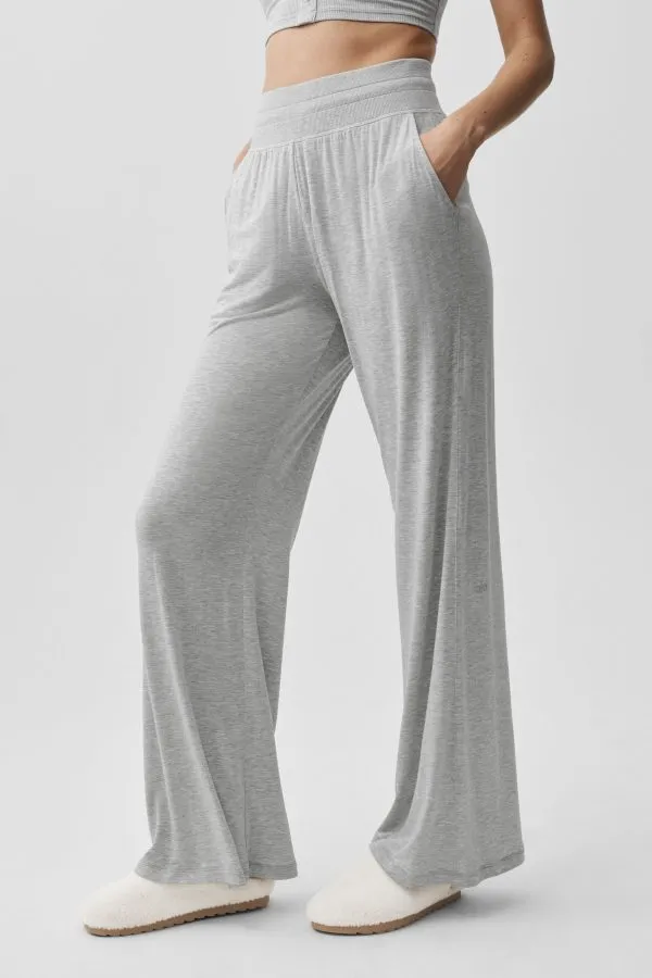 Halbtransparente Delicate Lounge Hose mit ausgestelltem Bein (Lang) - Sportgrau meliert